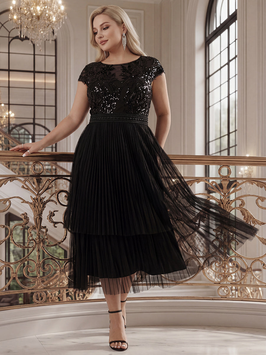 Plus Size Glitter A-Line Wedding Guest Dress