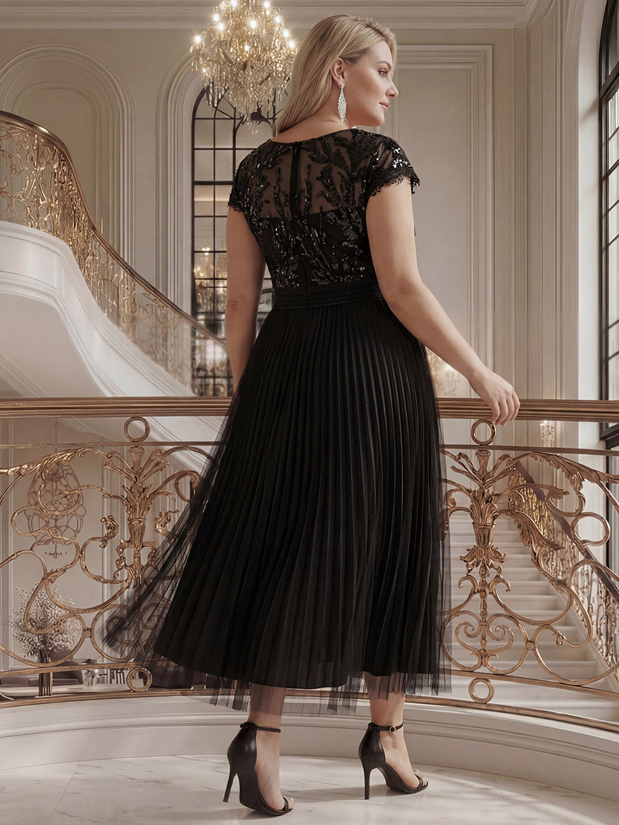 Plus Size Glitter A-Line Wedding Guest Dress
