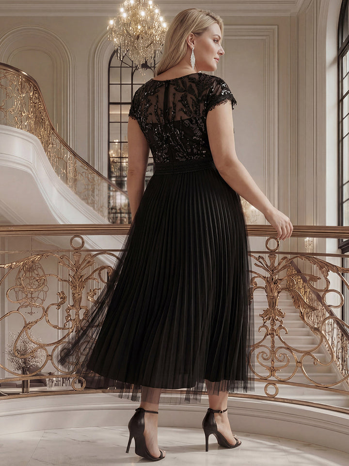 Plus Size Glitter A-Line Wedding Guest Dress