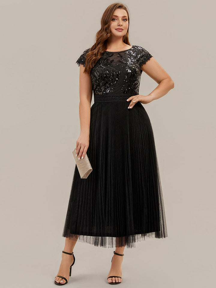 Plus Size Glitter A-Line Wedding Guest Dress