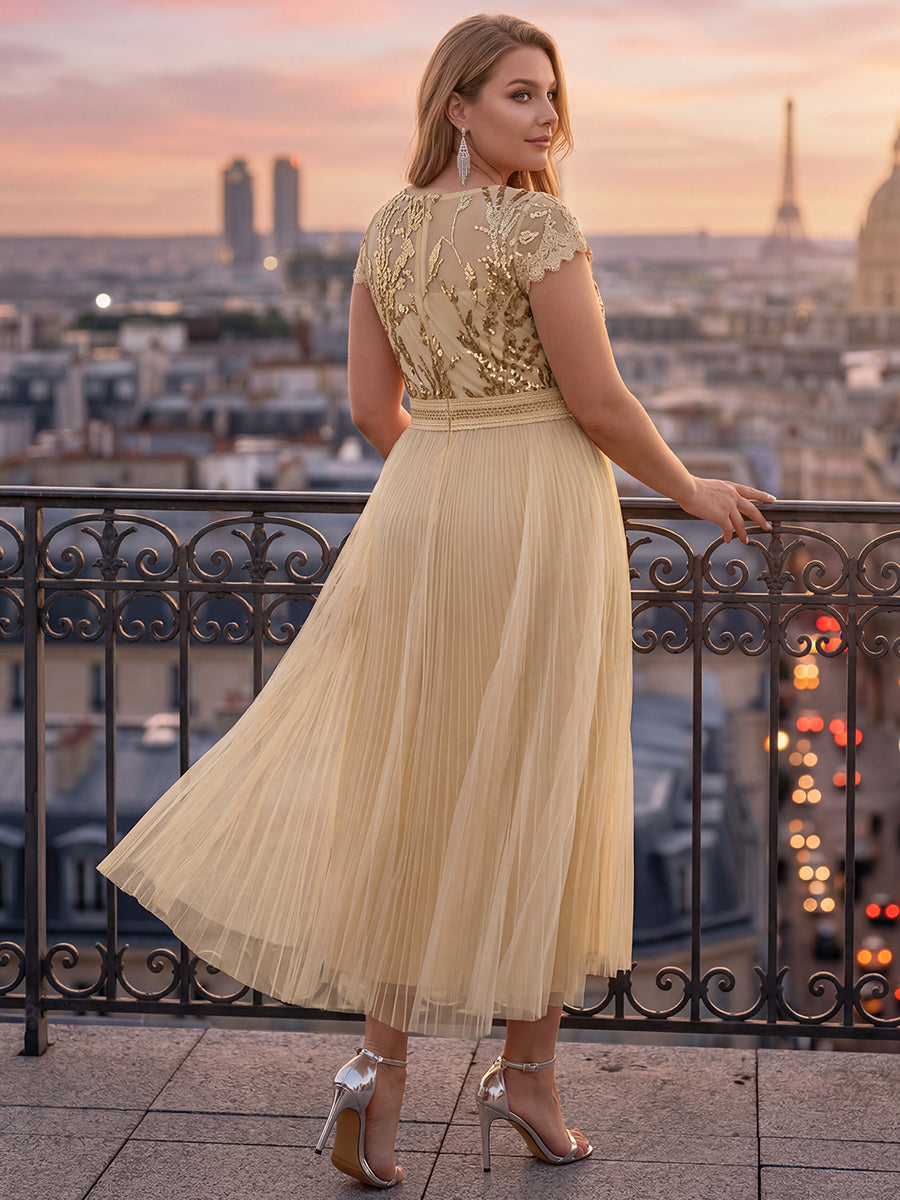 Plus Size Glitter A-Line Wedding Guest Dress