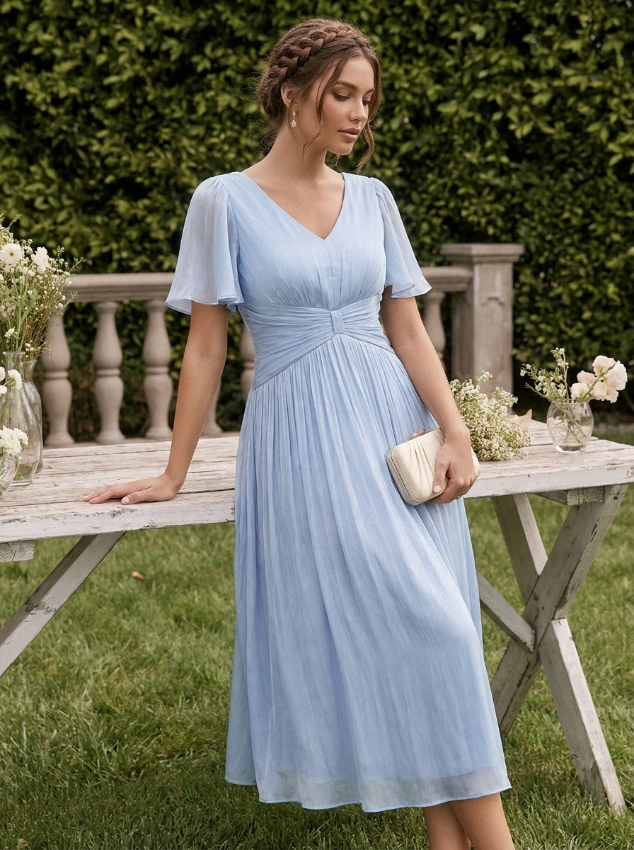 Ruffled Sea-island Ruffle Sleeve Midi Wedding Guest Dress