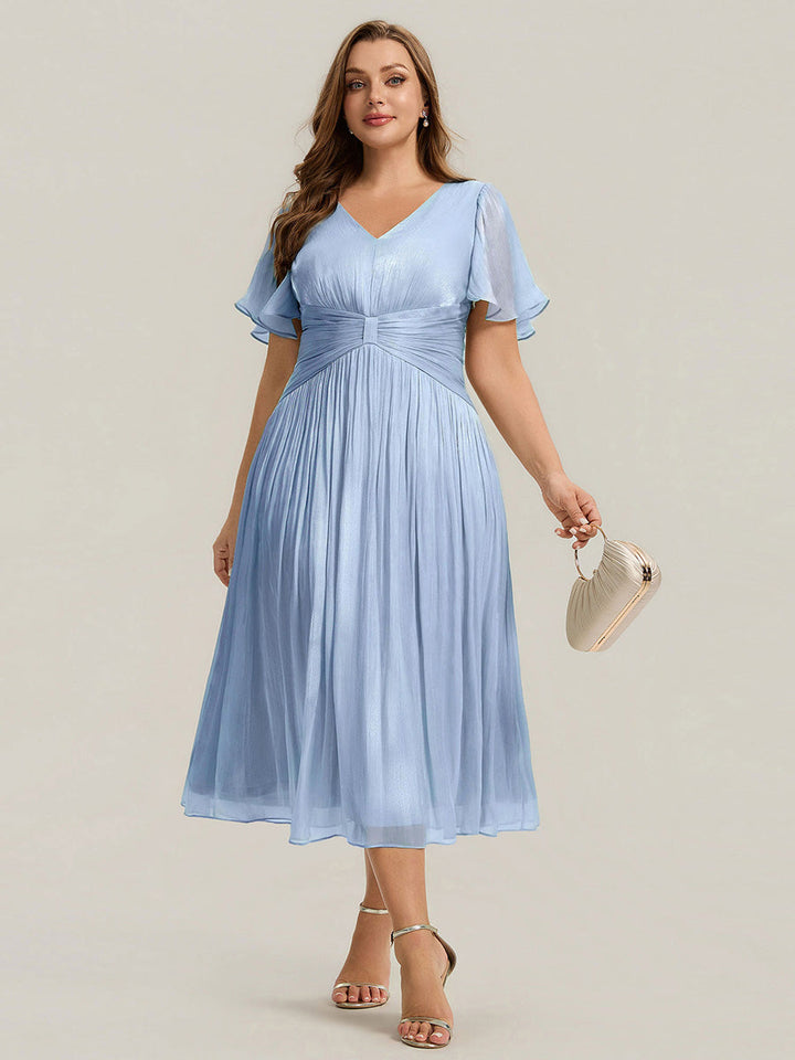 Ruffled Sea-island Ruffle Sleeve Midi Wedding Guest Dress