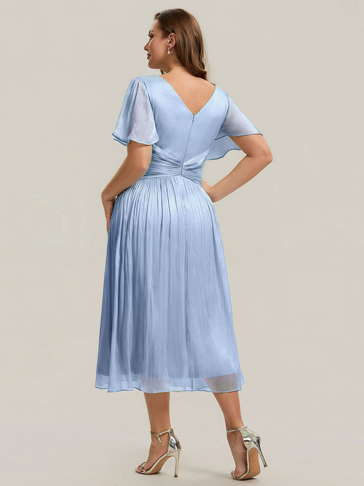 Ruffled Sea-island Ruffle Sleeve Midi Wedding Guest Dress