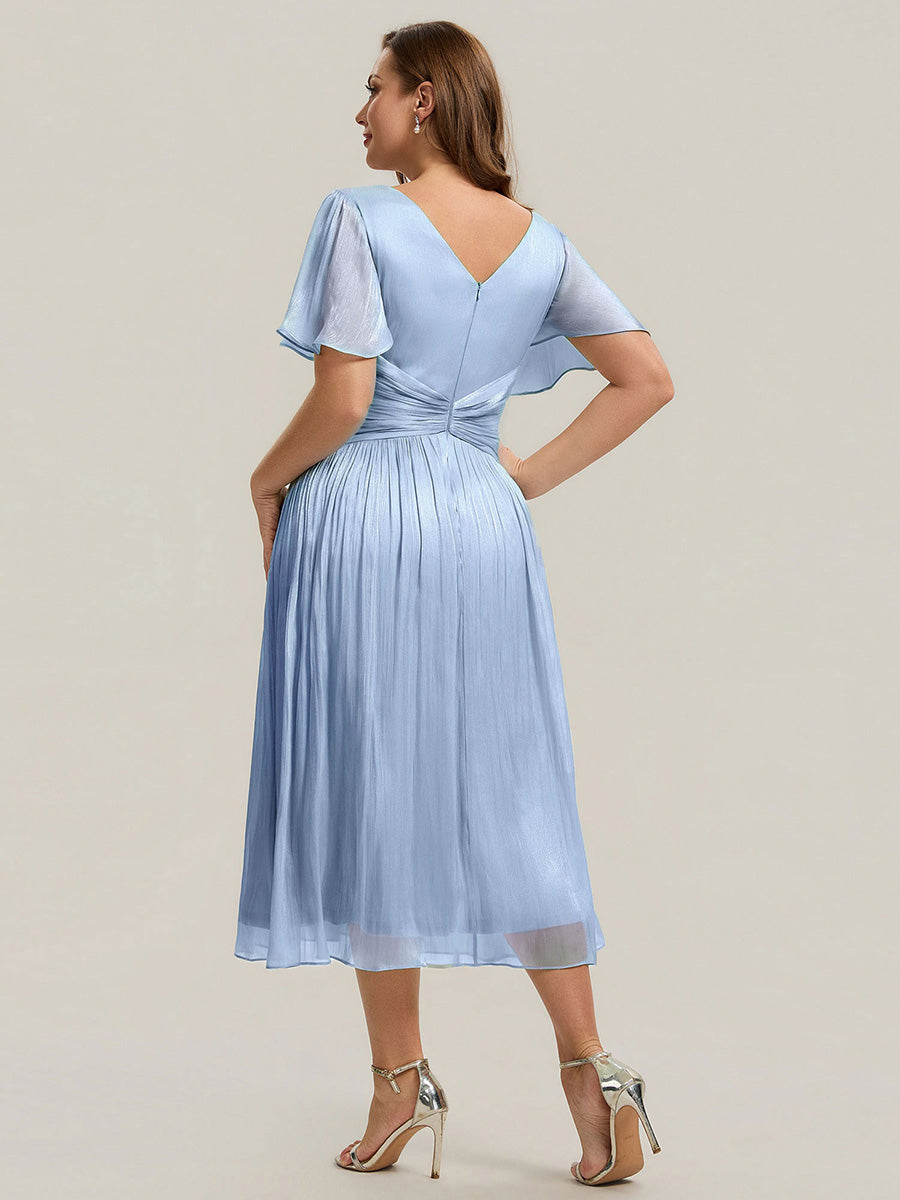 Plus Size Gathered Sea-island Wedding Guest Dress