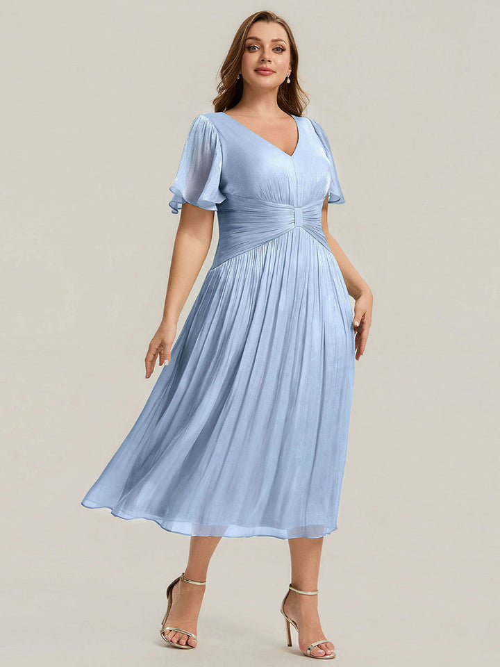 Ruffled Sea-island Ruffle Sleeve Midi Wedding Guest Dress