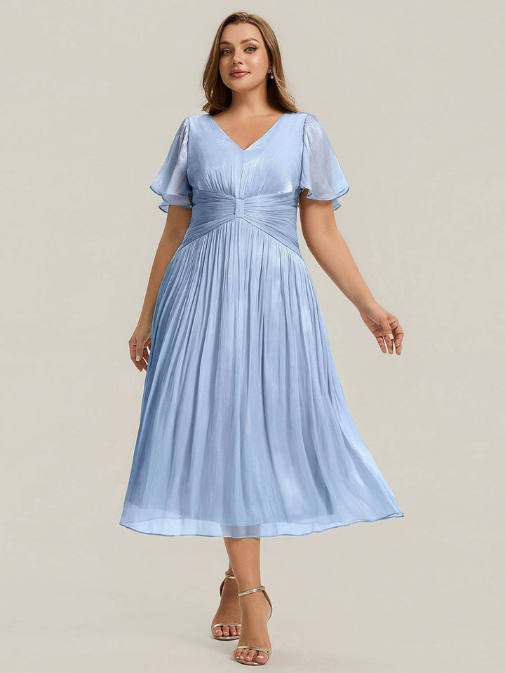 Ruffled Sea-island Ruffle Sleeve Midi Wedding Guest Dress
