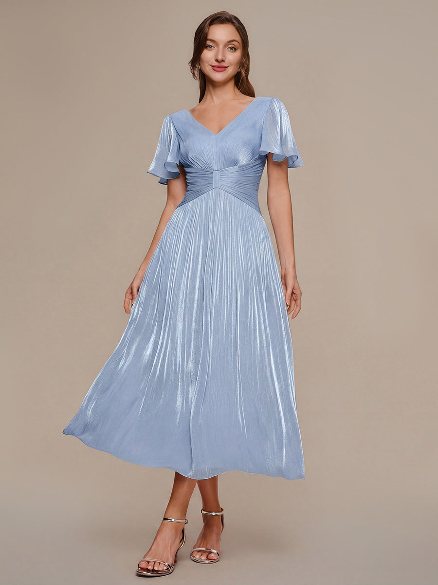 Ruffled Sea-island Ruffle Sleeve Midi Wedding Guest Dress