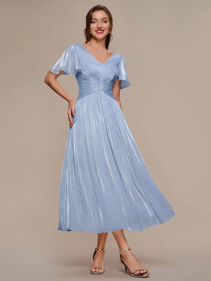 Ruffled Sea-island Ruffle Sleeve Midi Wedding Guest Dress