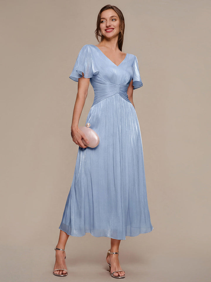 Ruffled Sea-island Ruffle Sleeve Midi Wedding Guest Dress