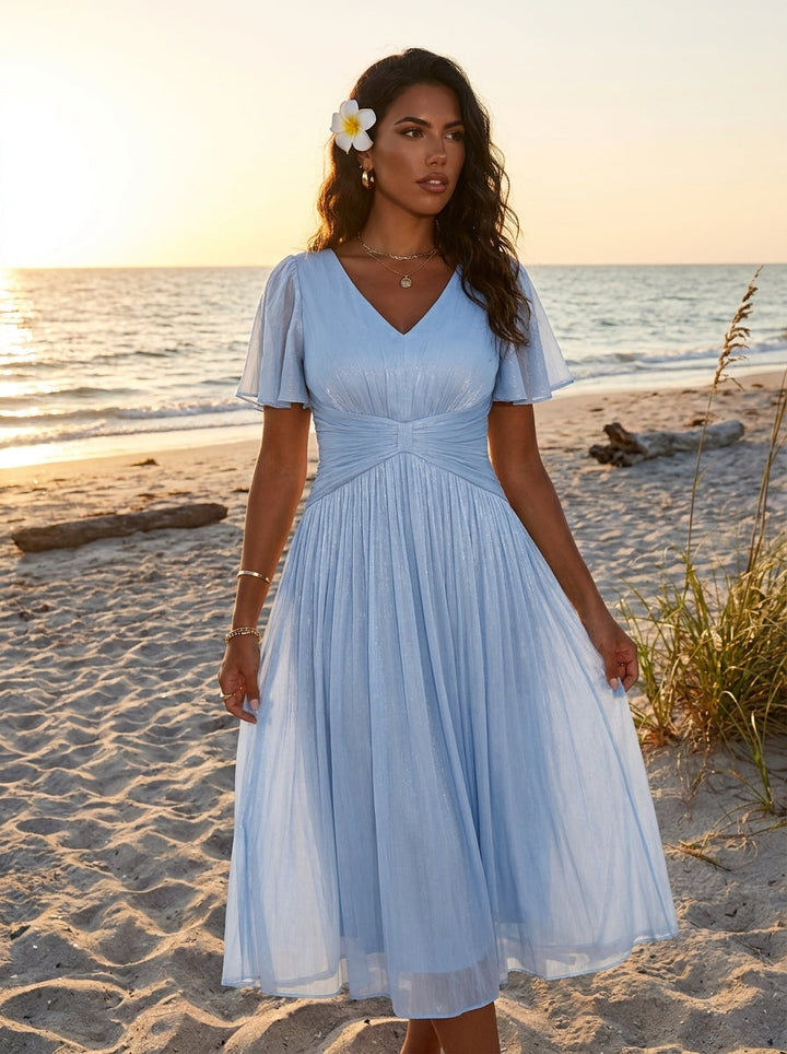 Ruffled Sea-island Ruffle Sleeve Midi Wedding Guest Dress