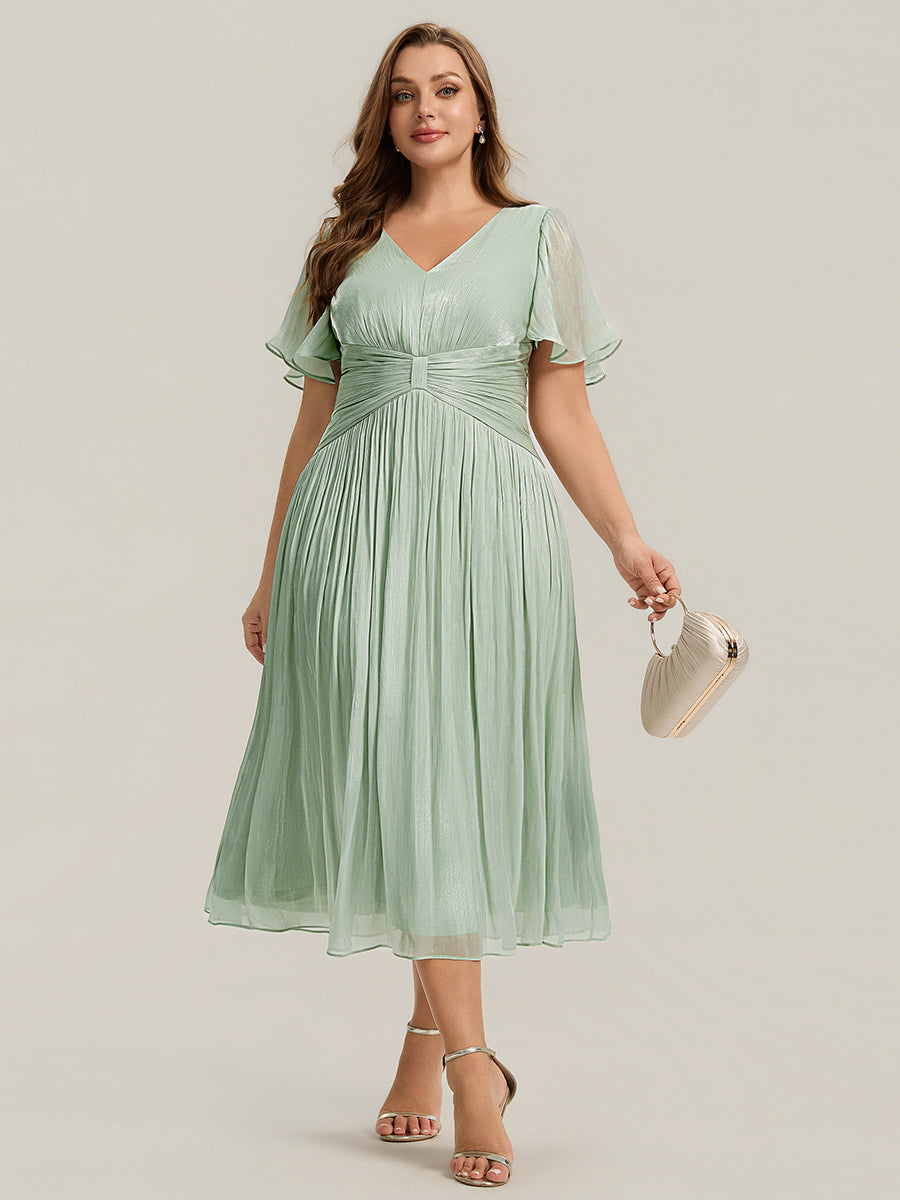 Ruffled Sea-island Ruffle Sleeve Midi Wedding Guest Dress