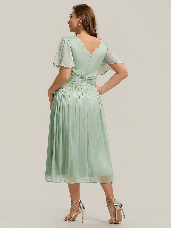 Ruffled Sea-island Ruffle Sleeve Midi Wedding Guest Dress