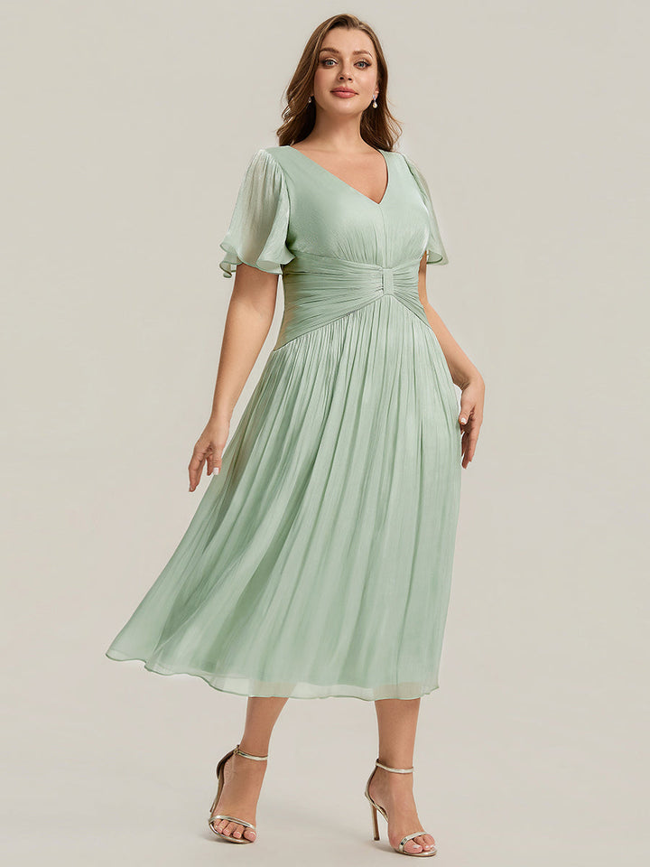 Plus Size Gathered Sea-island Wedding Guest Dress