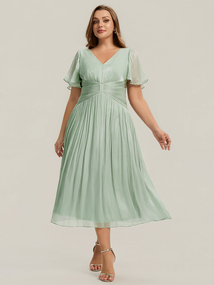 Plus Size Gathered Sea-island Wedding Guest Dress