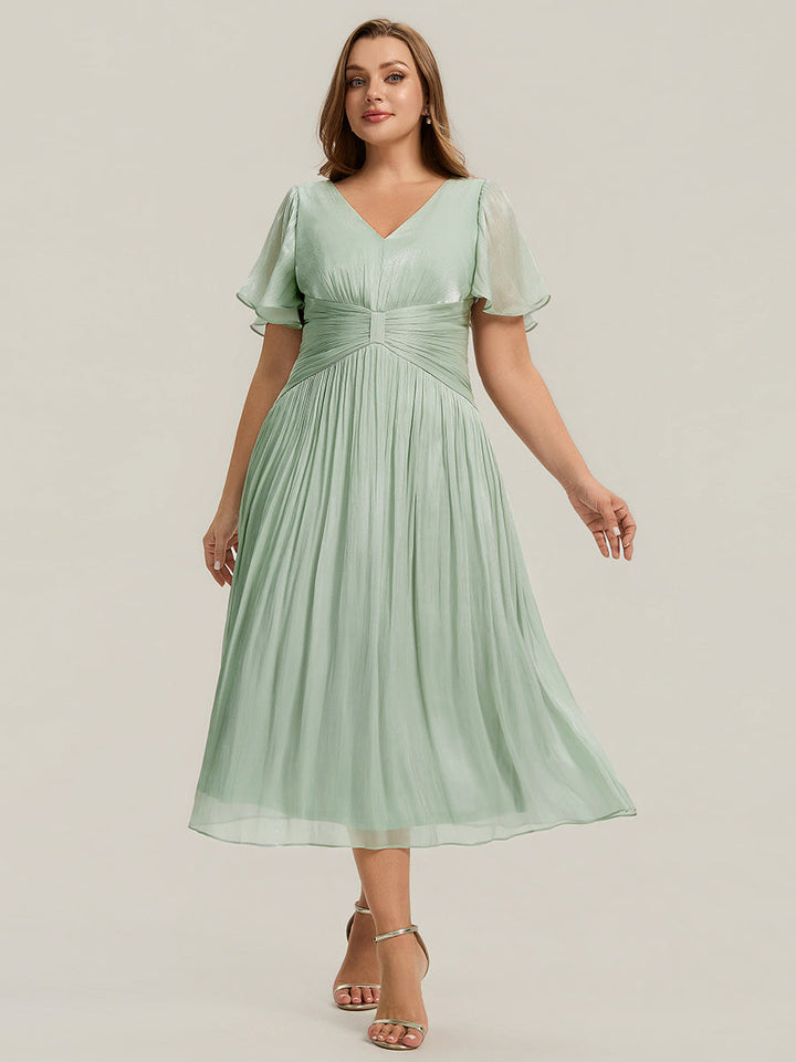 Plus Size Gathered Sea-island Wedding Guest Dress