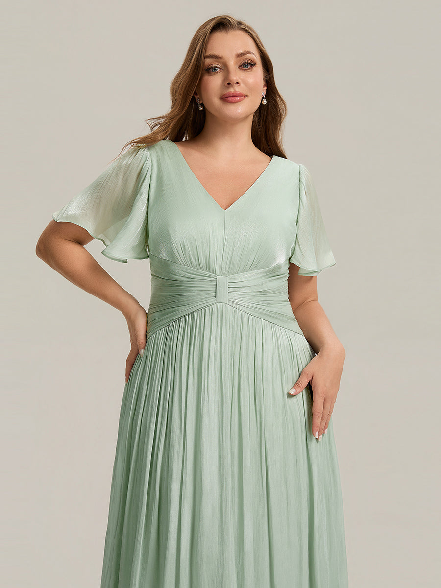 Plus Size Gathered Sea-island Wedding Guest Dress