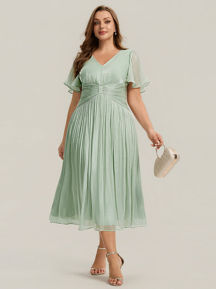 Plus Size Gathered Sea-island Wedding Guest Dress
