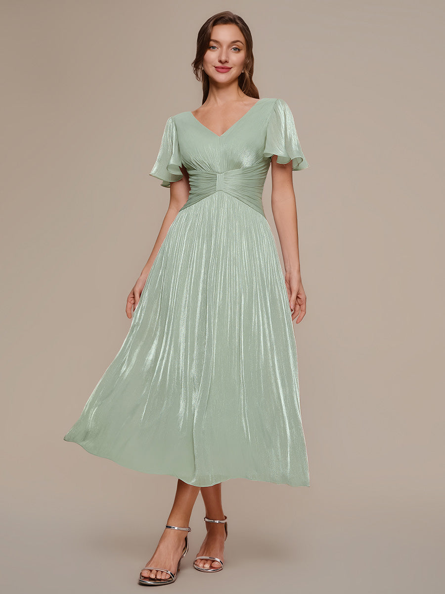 Ruffled Sea-island Ruffle Sleeve Midi Wedding Guest Dress