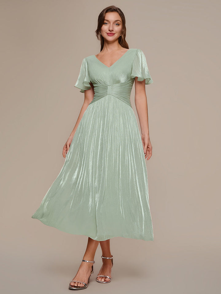 Ruffled Sea-island Ruffle Sleeve Midi Wedding Guest Dress