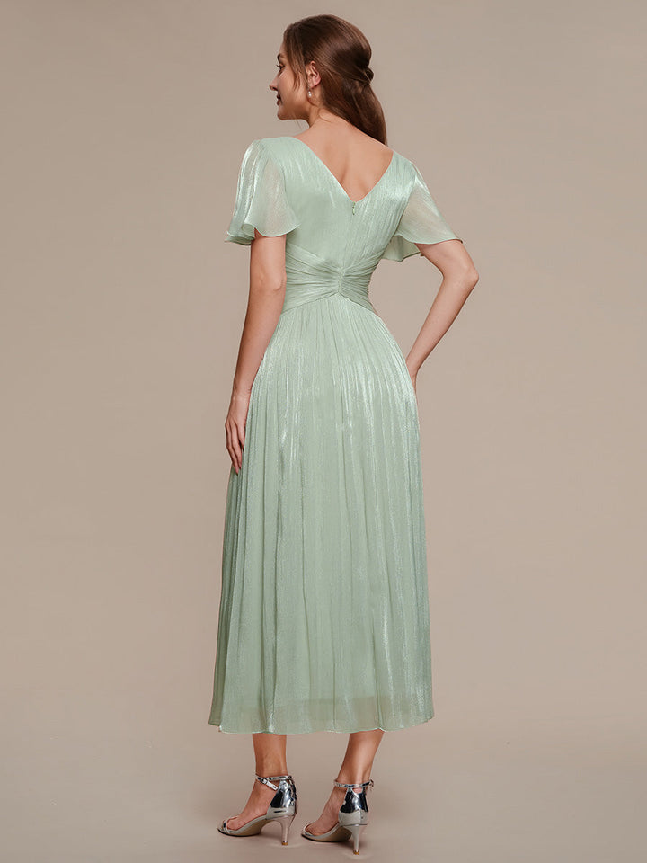 Ruffled Sea-island Ruffle Sleeve Midi Wedding Guest Dress