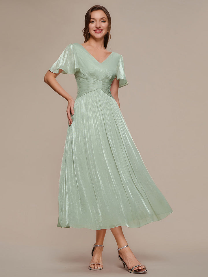 Ruffled Sea-island Ruffle Sleeve Midi Wedding Guest Dress