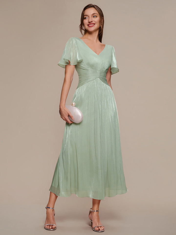 Ruffled Sea-island Ruffle Sleeve Midi Wedding Guest Dress