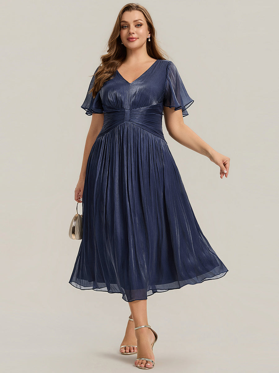 Ruffled Sea-island Ruffle Sleeve Midi Wedding Guest Dress