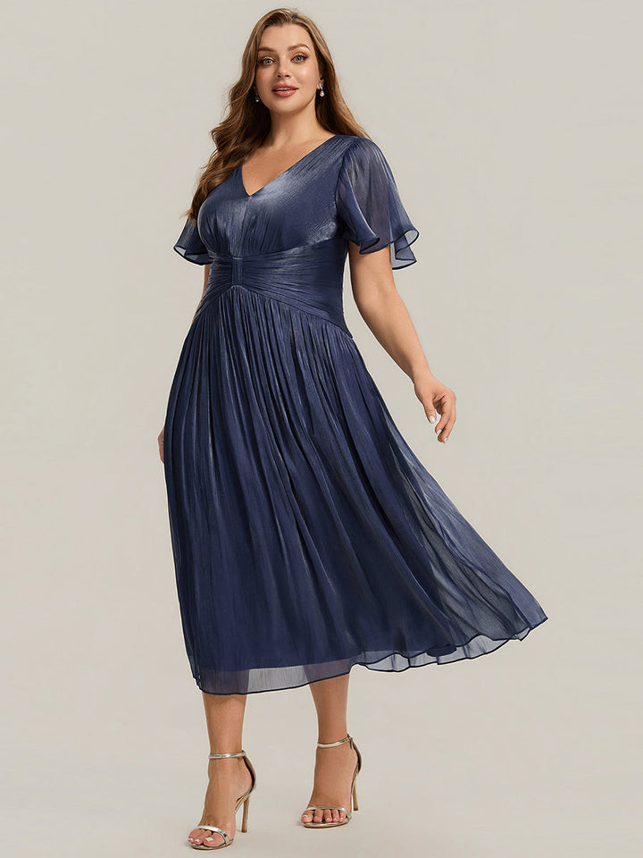 Ruffled Sea-island Ruffle Sleeve Midi Wedding Guest Dress
