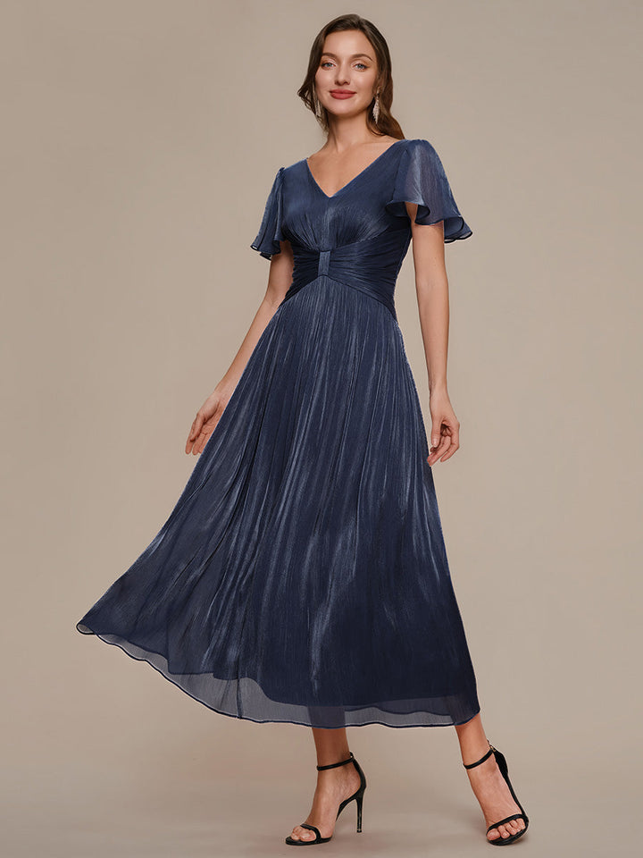 Ruffled Sea-island Ruffle Sleeve Midi Wedding Guest Dress