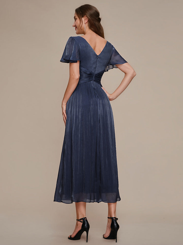 Ruffled Sea-island Ruffle Sleeve Midi Wedding Guest Dress