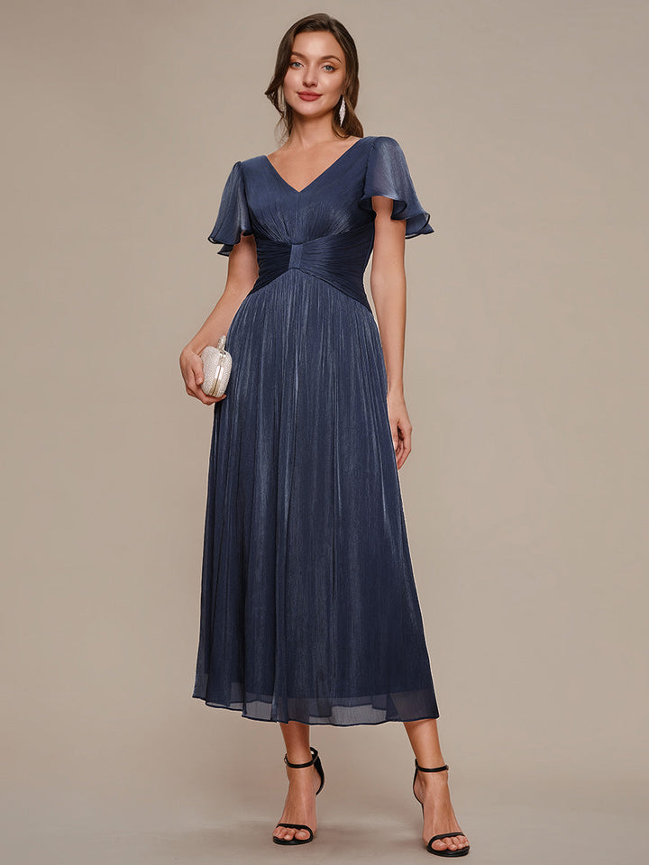 Ruffled Sea-island Ruffle Sleeve Midi Wedding Guest Dress