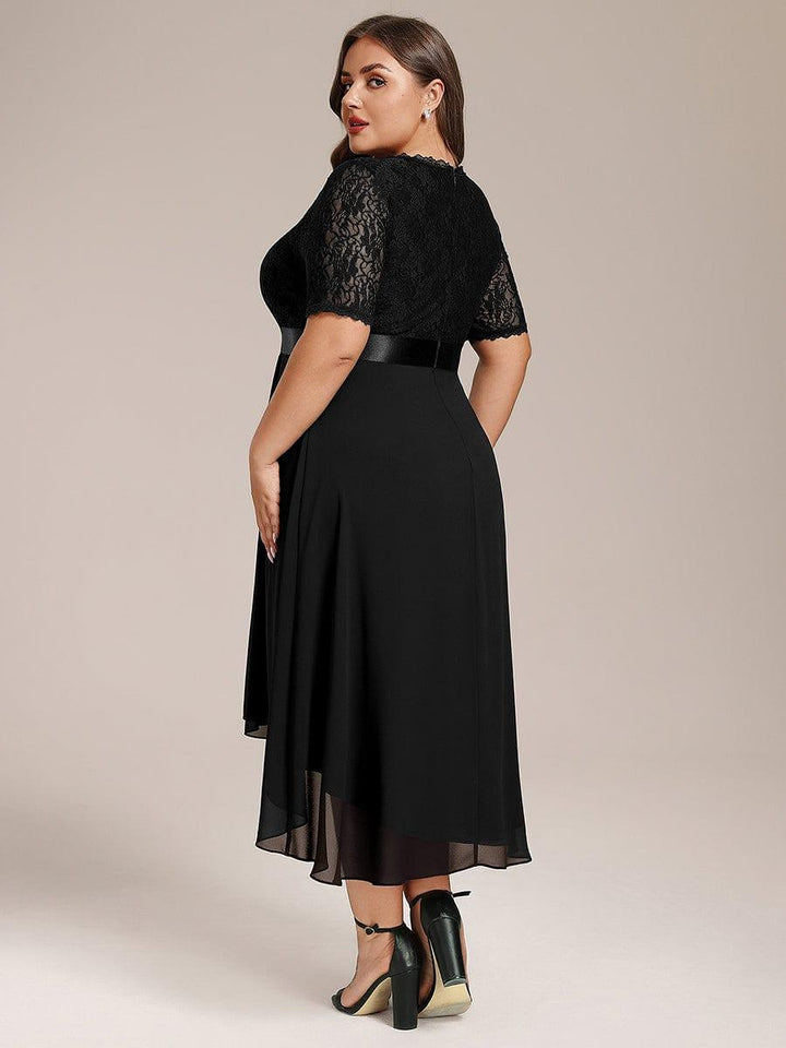 ever JOLEN|Half Sleeve Pleated V-Neck Lace Midi Wedding Guest Dress