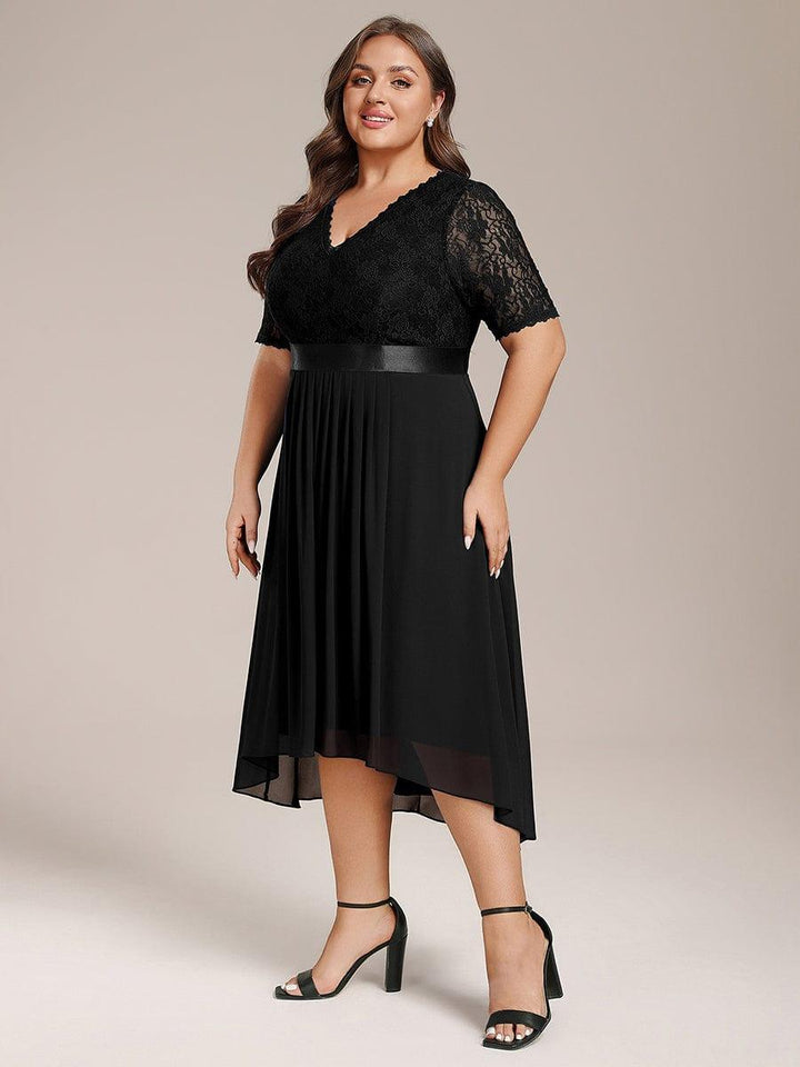 ever JOLEN|Half Sleeve Pleated V-Neck Lace Midi Wedding Guest Dress