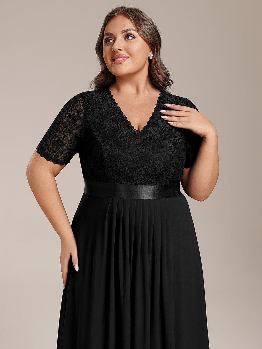 pretty JOLEN|Plus Size Half Sleeve A-line Lace Formal Evening Dress