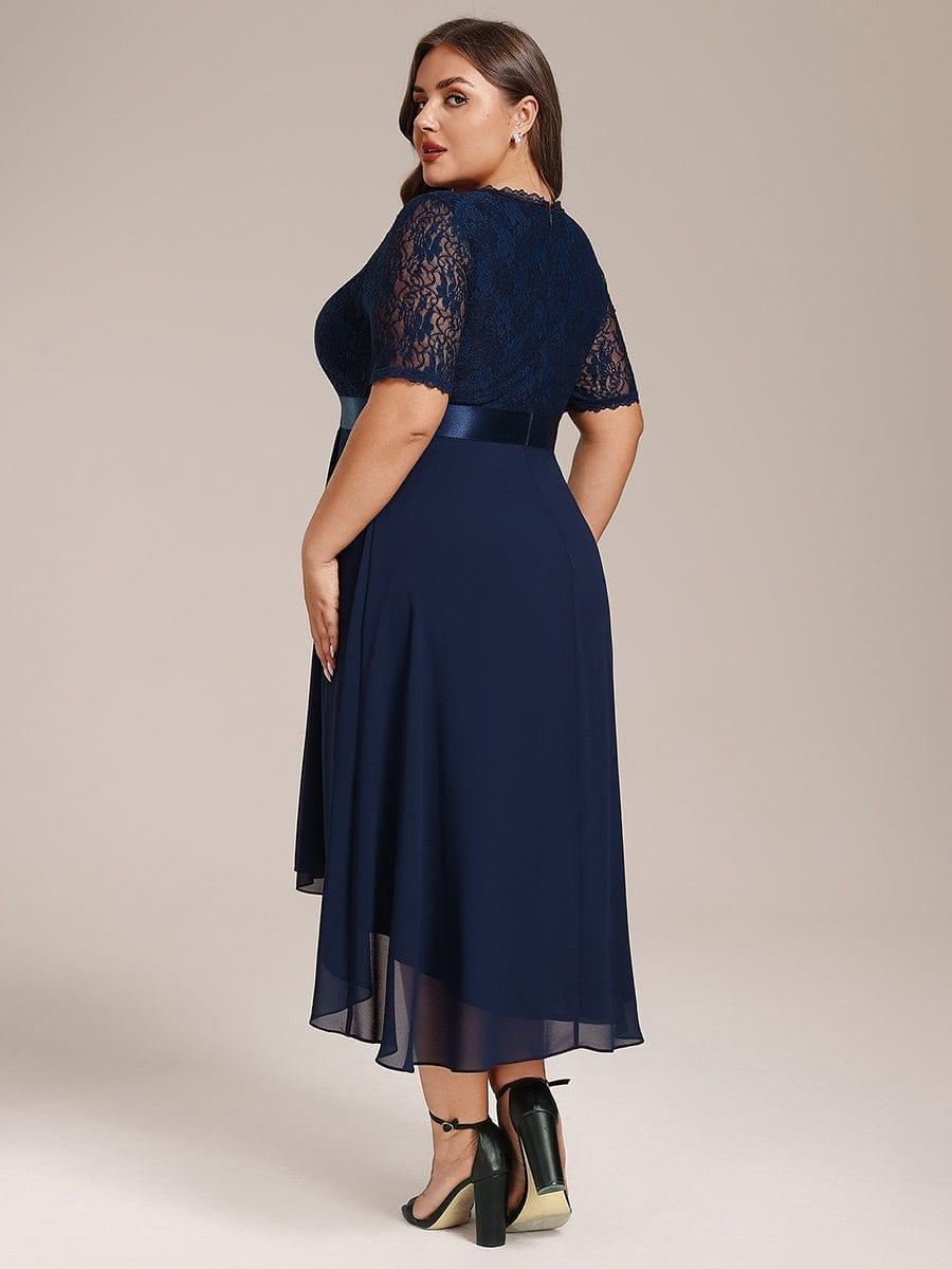 ever JOLEN|Half Sleeve Pleated V-Neck Lace Midi Wedding Guest Dress