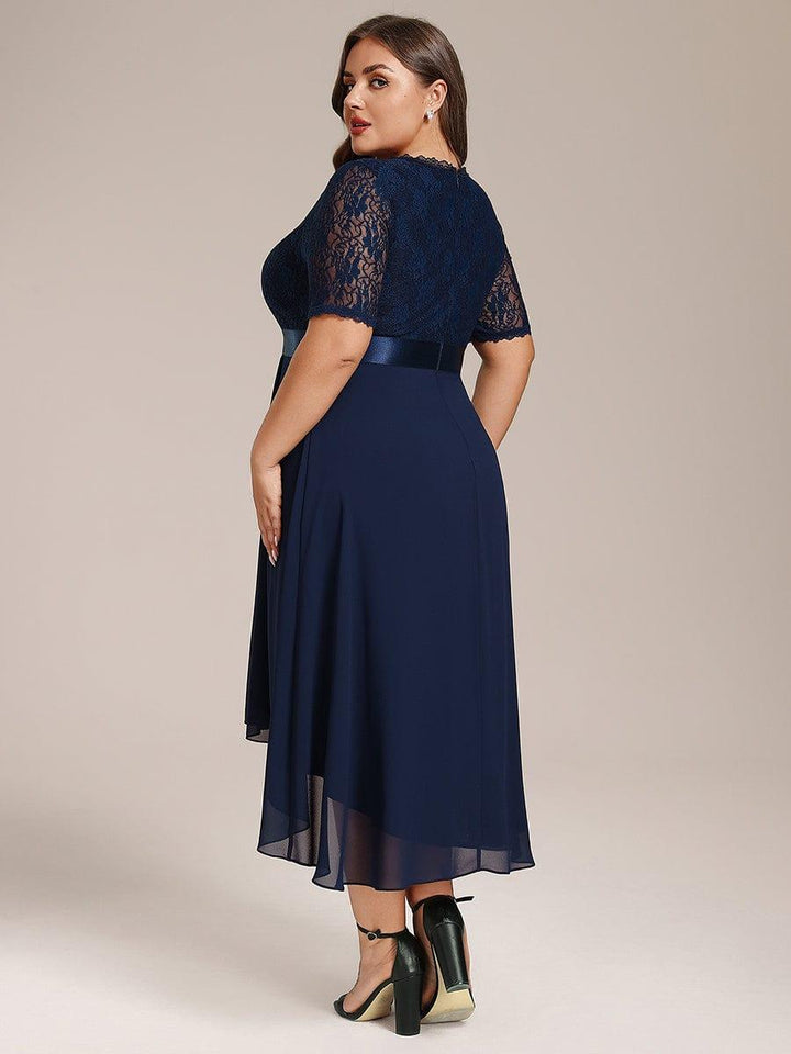 ever JOLEN|Half Sleeve Pleated V-Neck Lace Midi Wedding Guest Dress