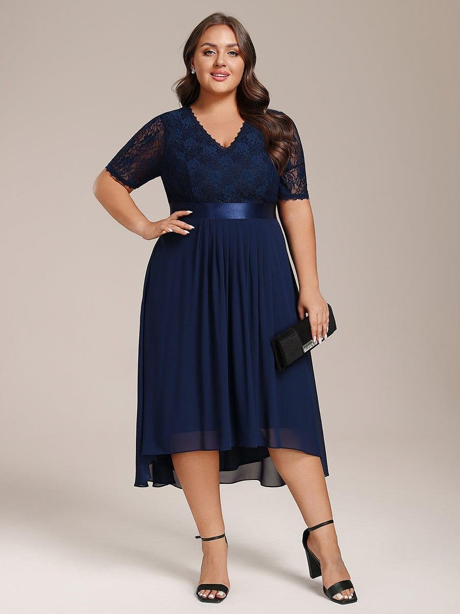 ever JOLEN|Half Sleeve Pleated V-Neck Lace Midi Wedding Guest Dress