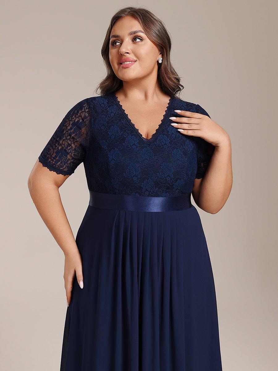 ever JOLEN|Half Sleeve Pleated V-Neck Lace Midi Wedding Guest Dress
