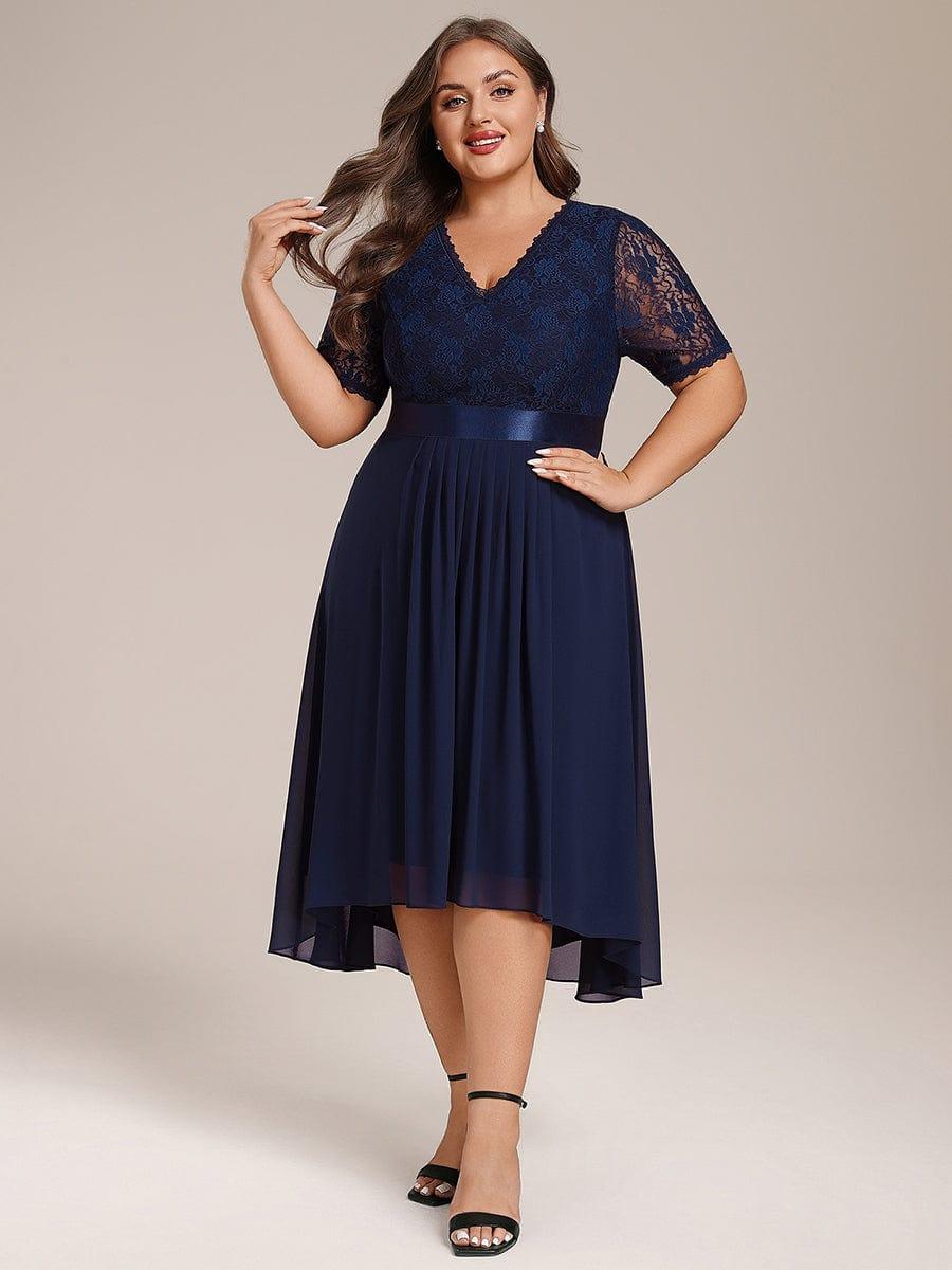 pretty JOLEN|Plus Size Half Sleeve A-line Lace Formal Evening Dress