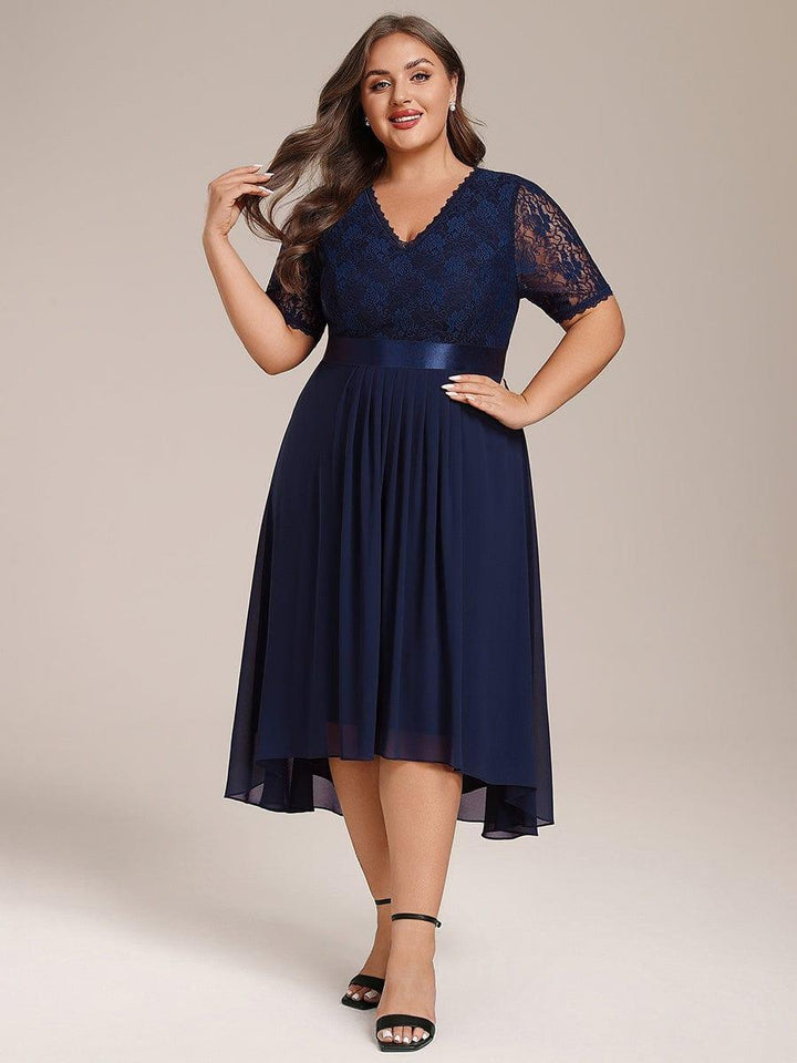 pretty JOLEN|Plus Size Half Sleeve A-line Lace Formal Evening Dress