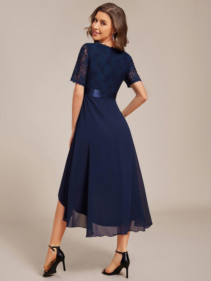 ever JOLEN|Half Sleeve Pleated V-Neck Lace Midi Wedding Guest Dress