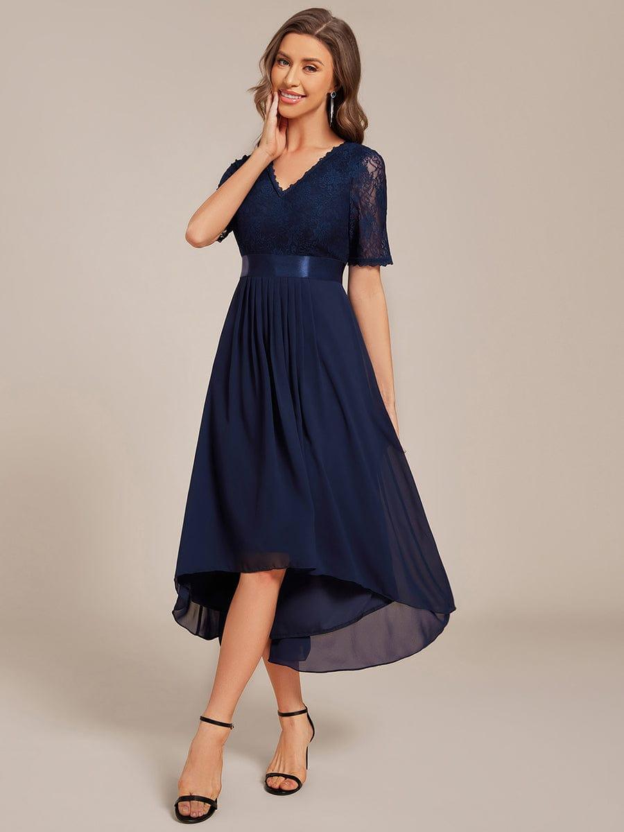 ever JOLEN|Half Sleeve Pleated V-Neck Lace Midi Wedding Guest Dress