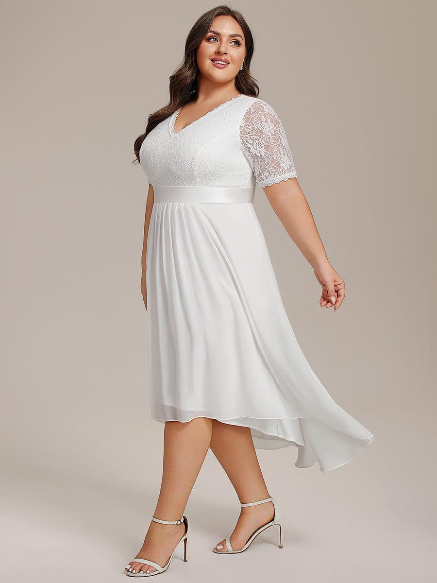 ever JOLEN|Half Sleeve Pleated V-Neck Lace Midi Wedding Guest Dress