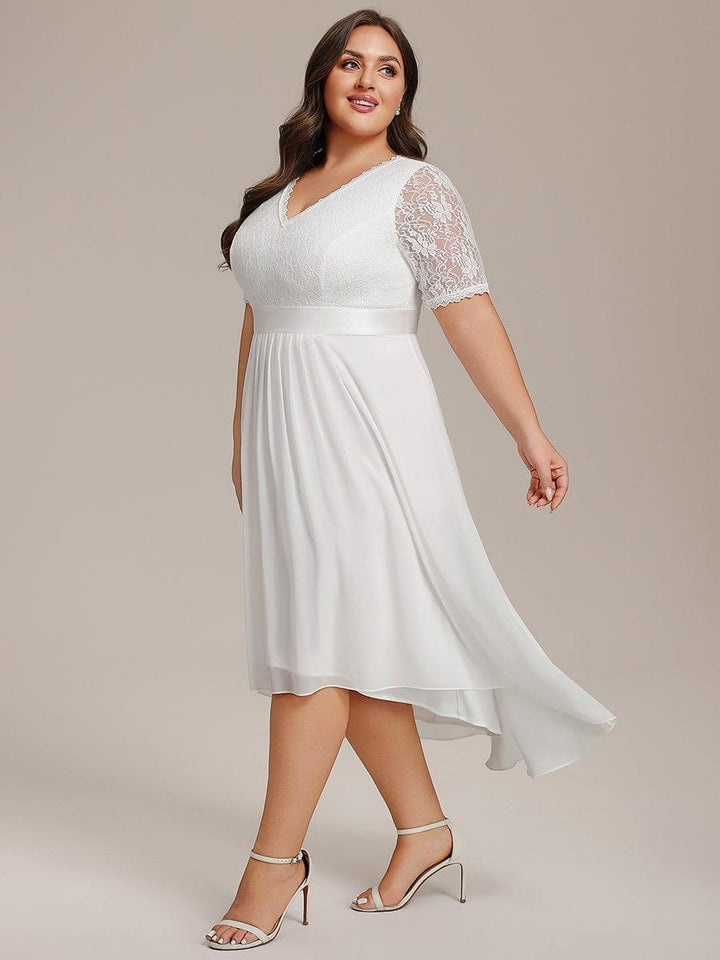 ever JOLEN|Half Sleeve Pleated V-Neck Lace Midi Wedding Guest Dress