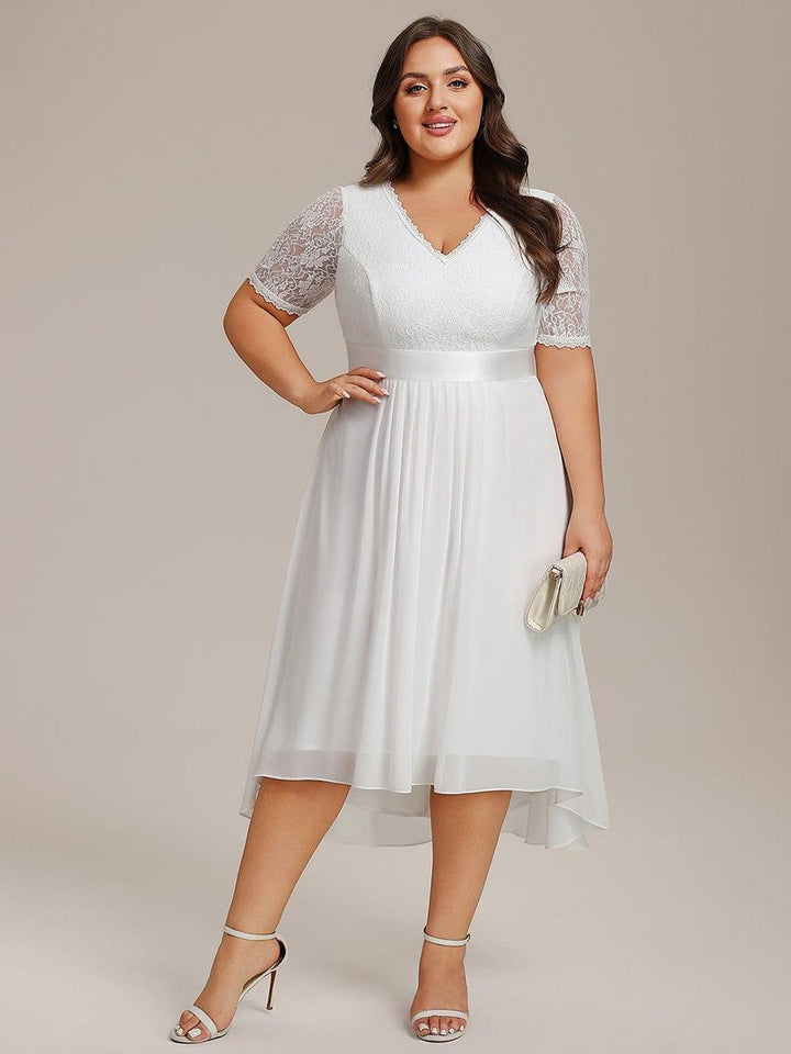 pretty JOLEN|Plus Size Half Sleeve A-line Lace Formal Evening Dress