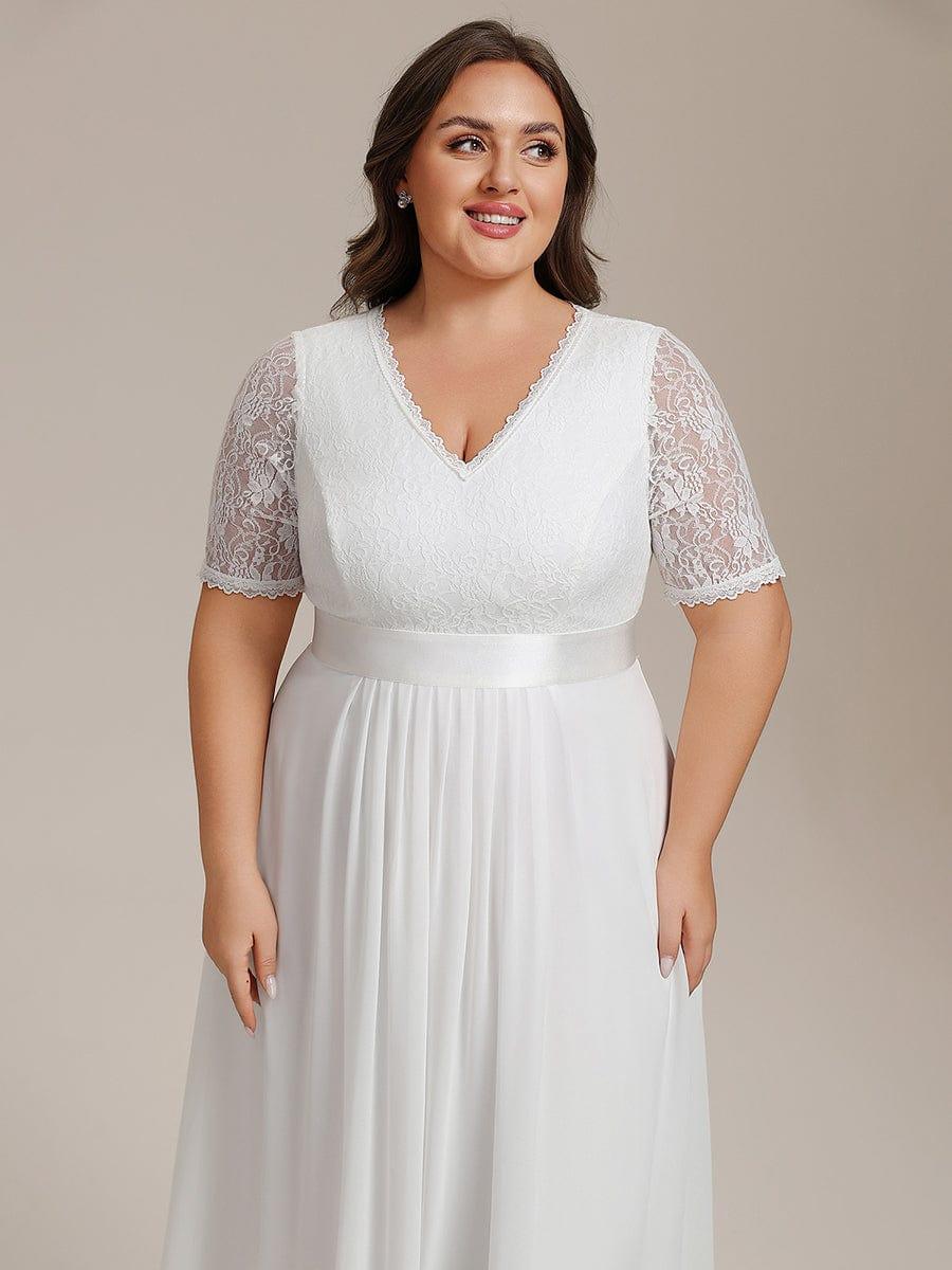 pretty JOLEN|Plus Size Half Sleeve A-line Lace Formal Evening Dress
