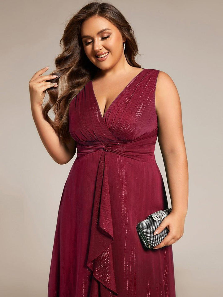 ever MEI|Glitter Sleeveless A-Line Midi Wedding Guest Dress with Ruffled Hem
