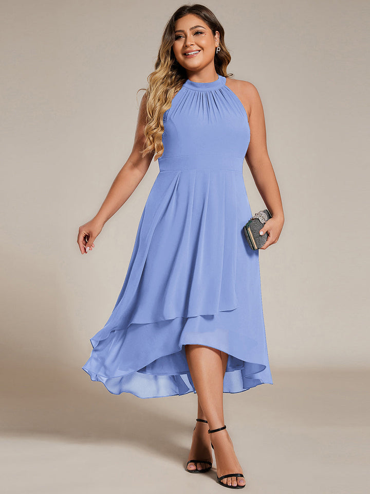 ever POSIE|Midi Halter Neck Chiffon Wedding Guest Dress with Sleeveless and A-Line