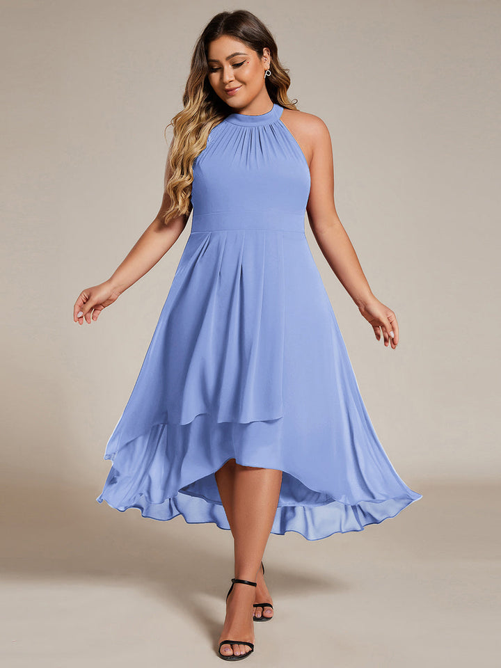 ever POSIE|Midi Halter Neck Chiffon Wedding Guest Dress with Sleeveless and A-Line